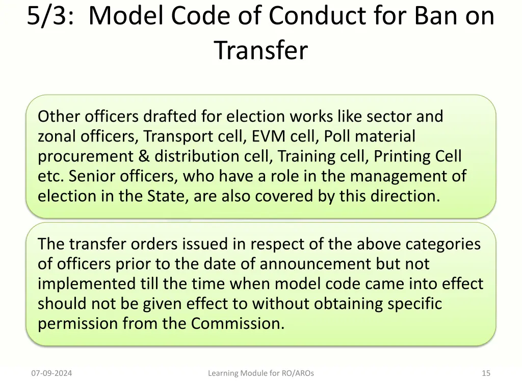 5 3 model code of conduct for ban on transfer