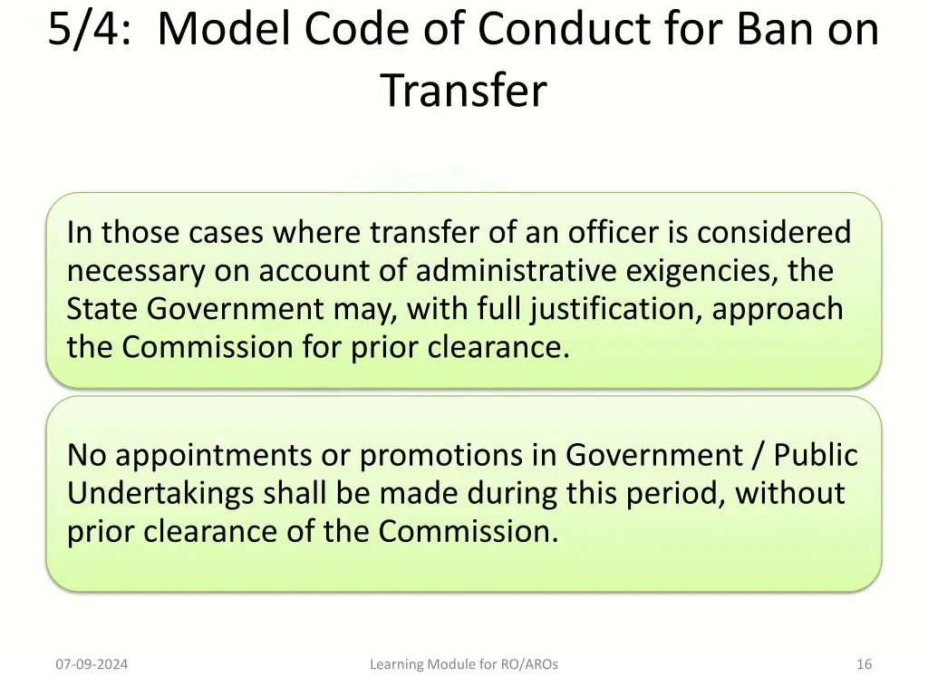 5 4 model code of conduct for ban on transfer