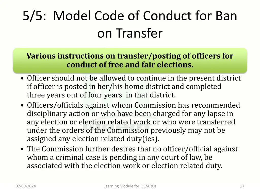 5 5 model code of conduct for ban on transfer