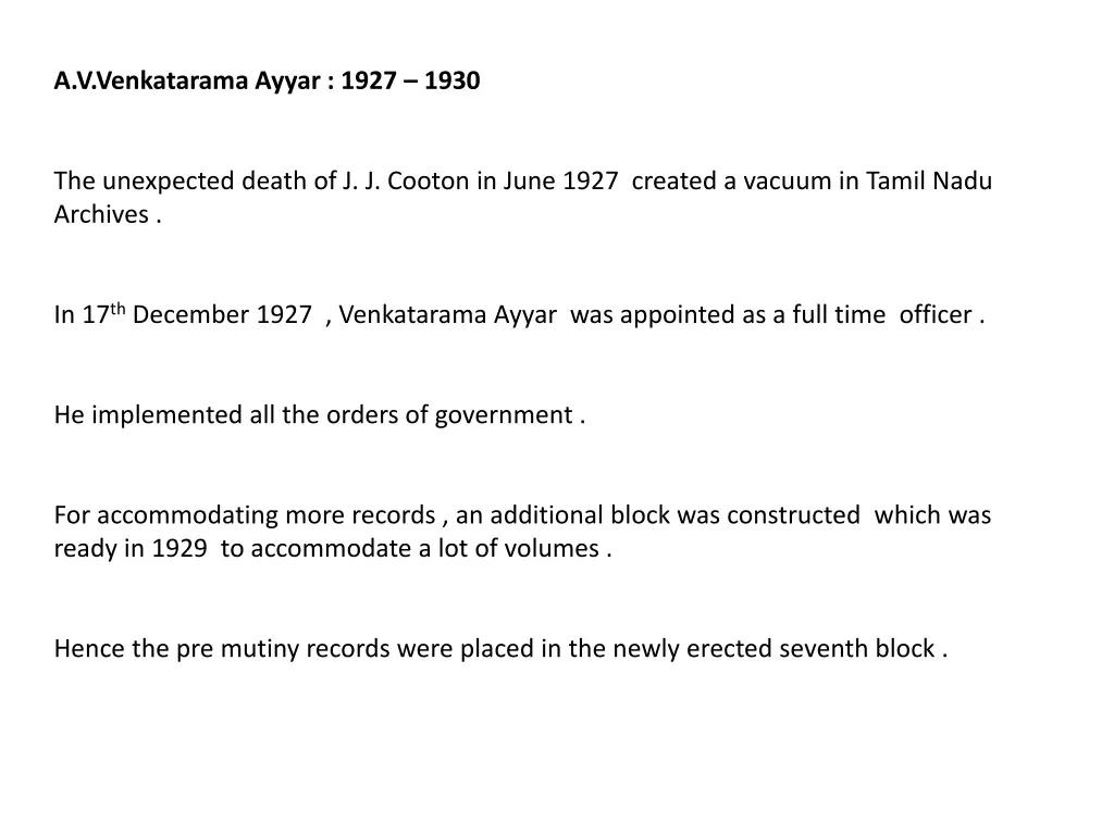 a v venkatarama ayyar 1927 1930