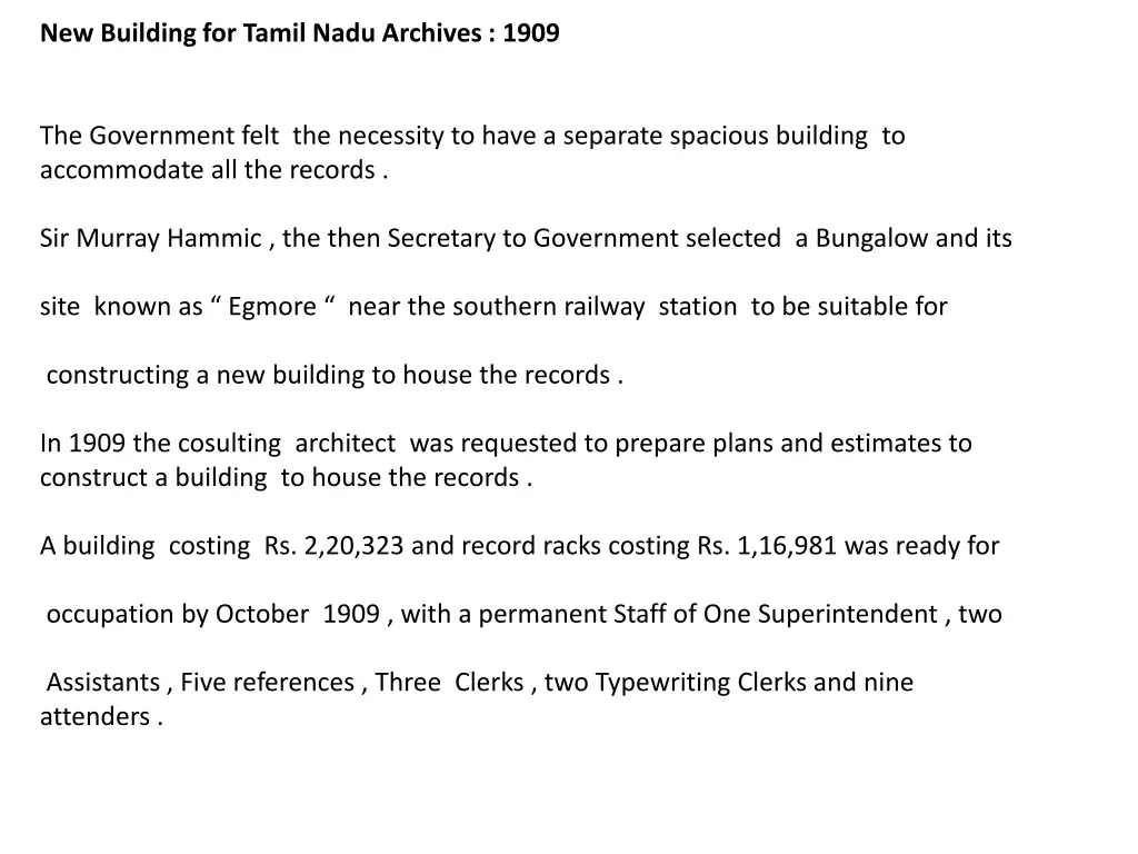 new building for tamil nadu archives 1909