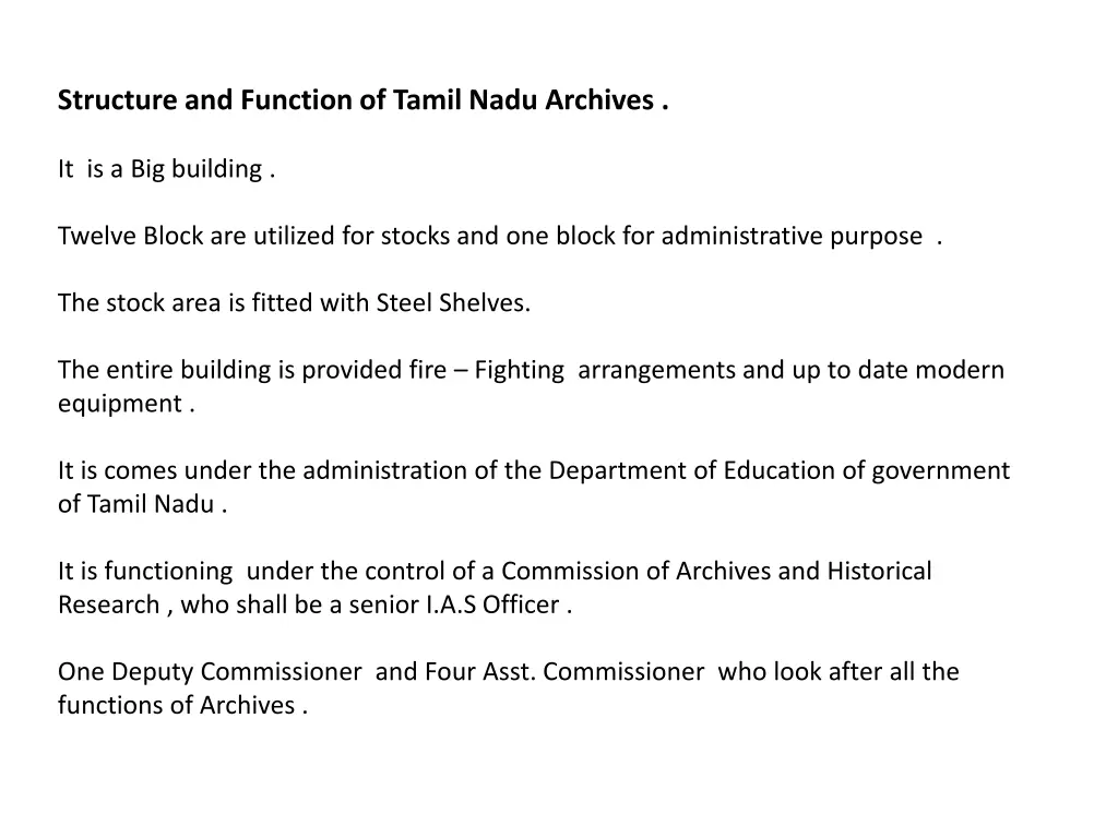 structure and function of tamil nadu archives