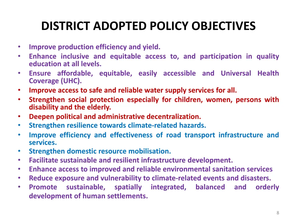 district adopted policy objectives