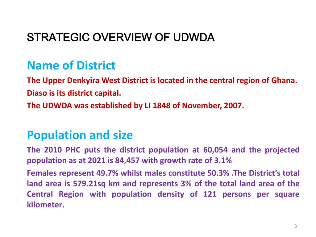 strategic overview of udwda strategic overview