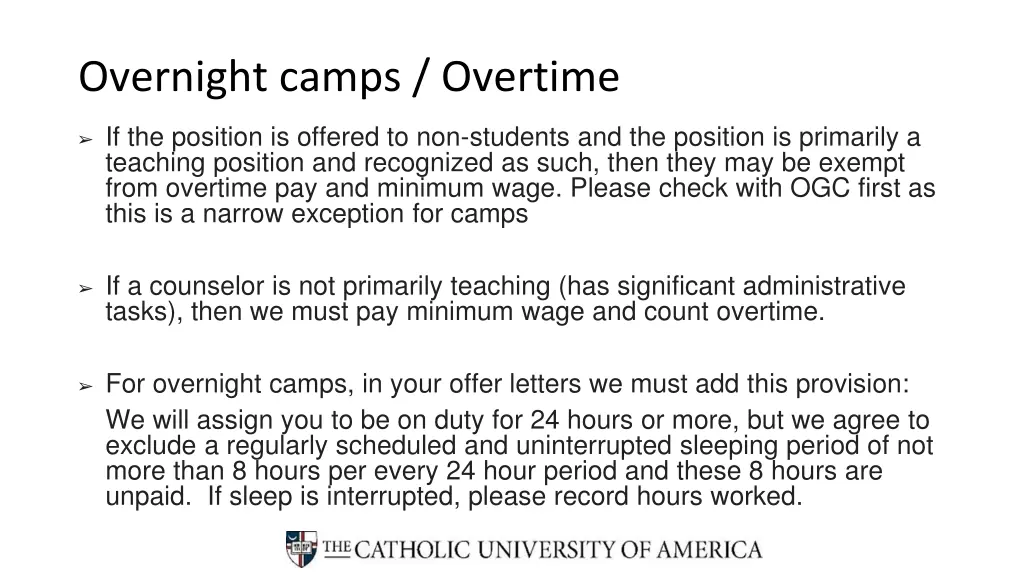 overnight camps overtime