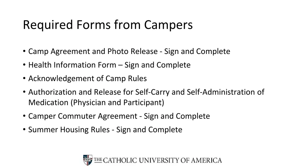 required forms from campers