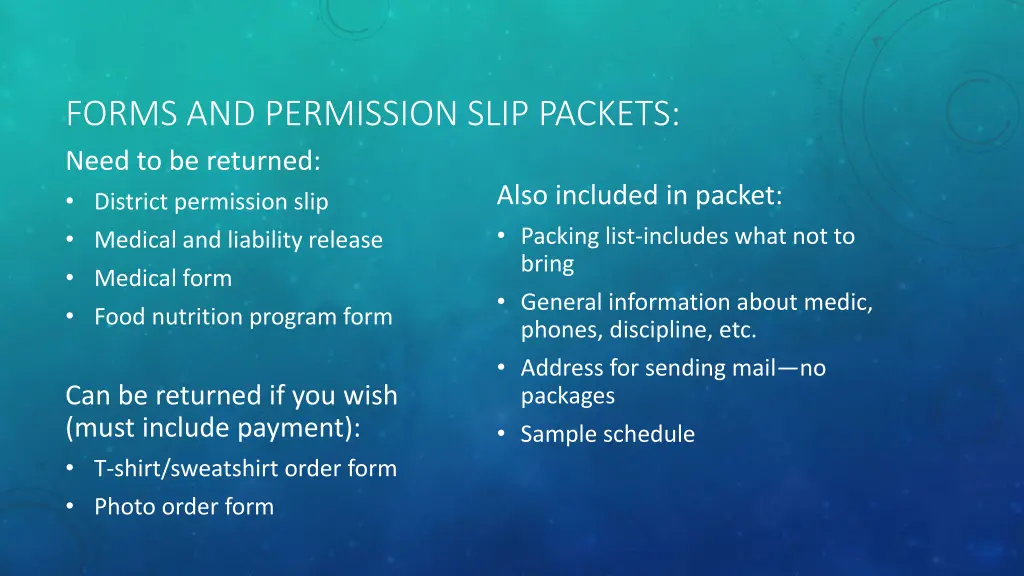 forms and permission slip packets need