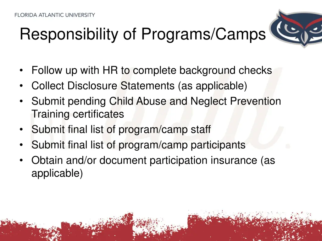 responsibility of programs camps