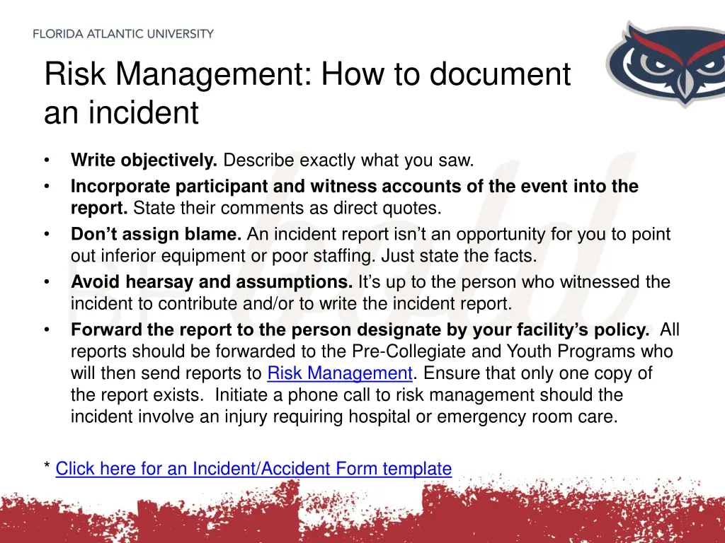 risk management how to document an incident