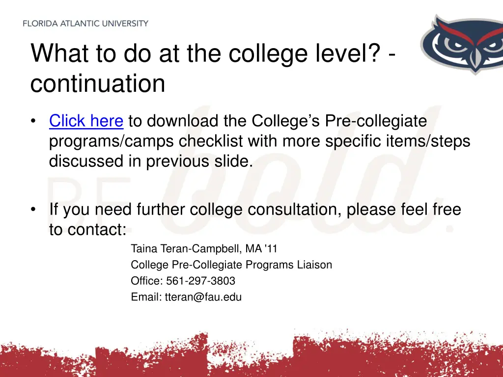 what to do at the college level continuation