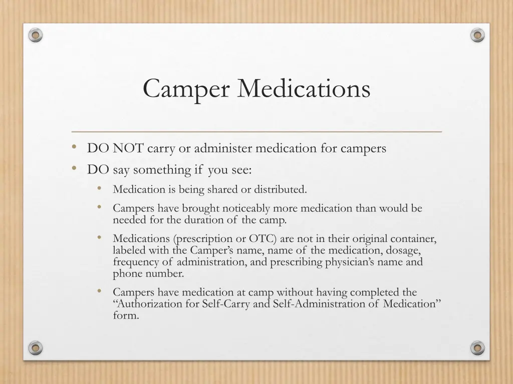 camper medications