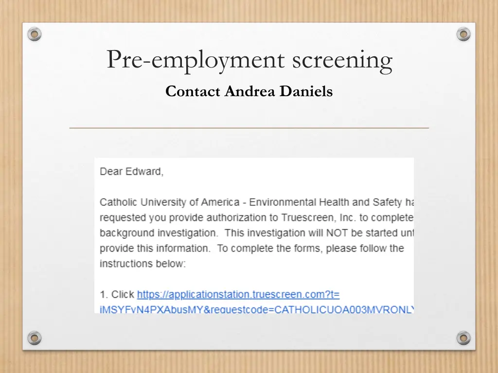 pre employment screening contact andrea daniels