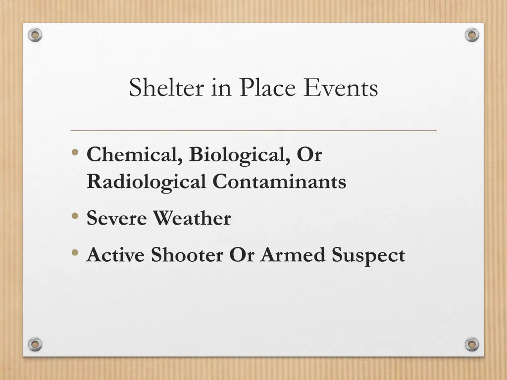 shelter in place events