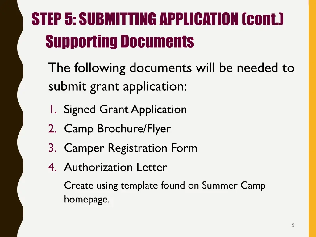 step 5 submitting application cont supporting