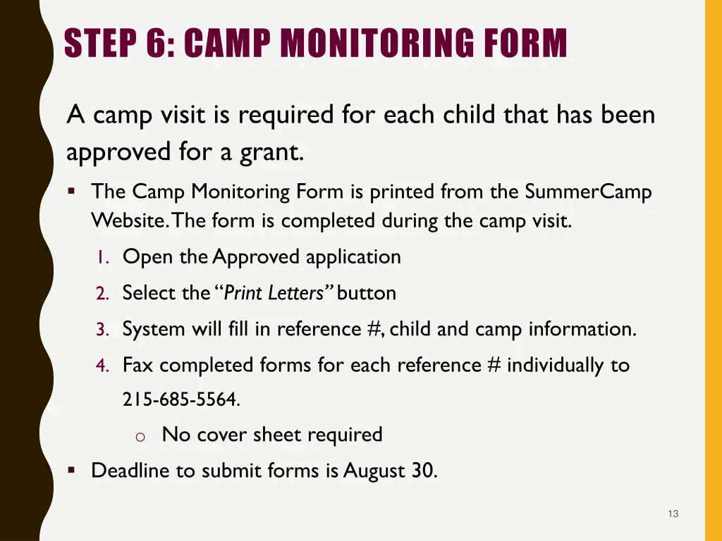 step 6 camp monitoring form