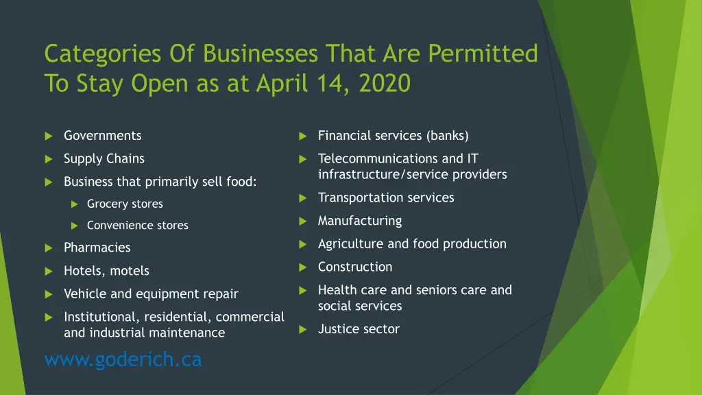 categories of businesses that are permitted