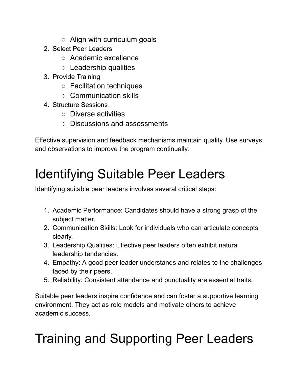 align with curriculum goals 2 select peer leaders