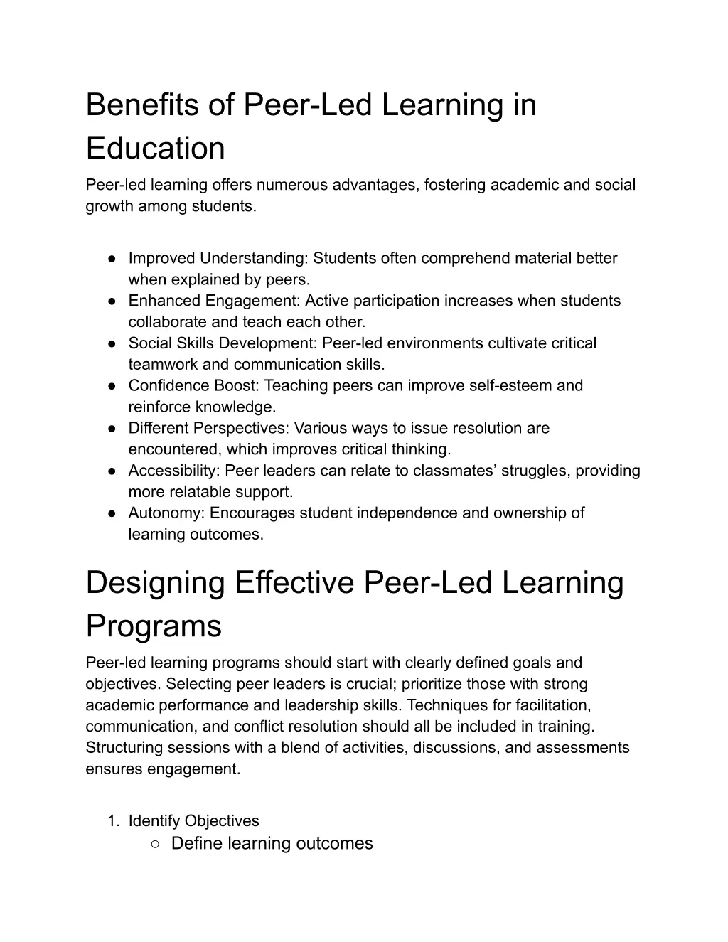 benefits of peer led learning in education