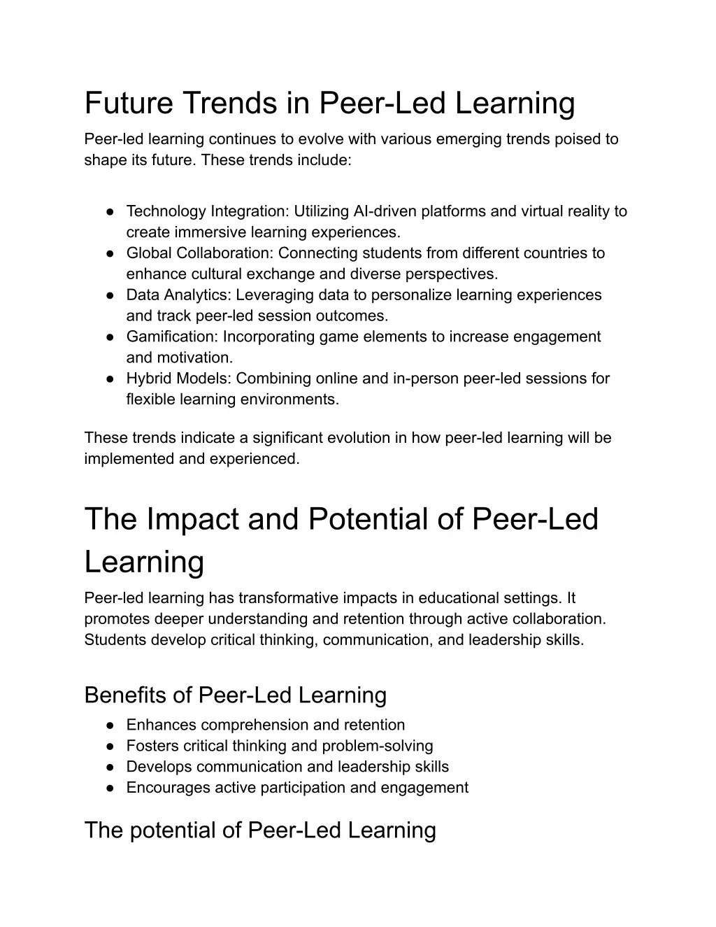 future trends in peer led learning