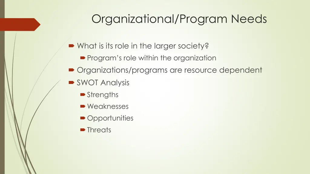 organizational program needs