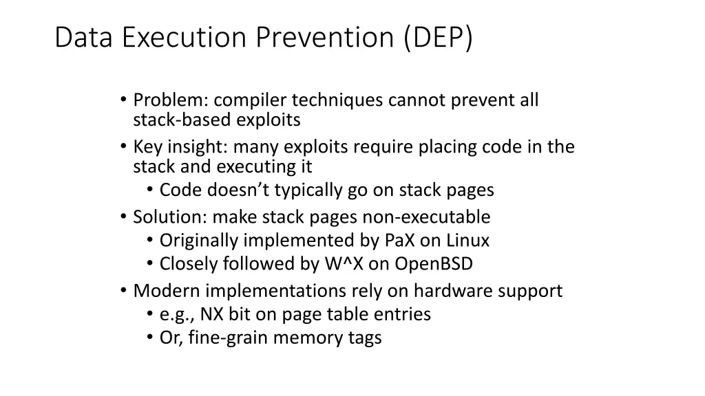 data execution prevention dep