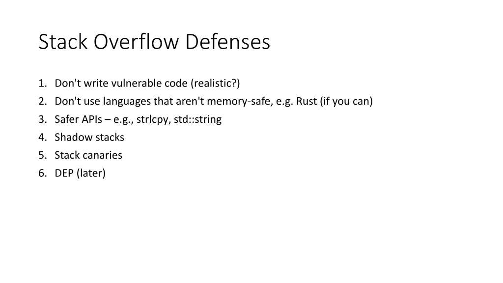 stack overflow defenses