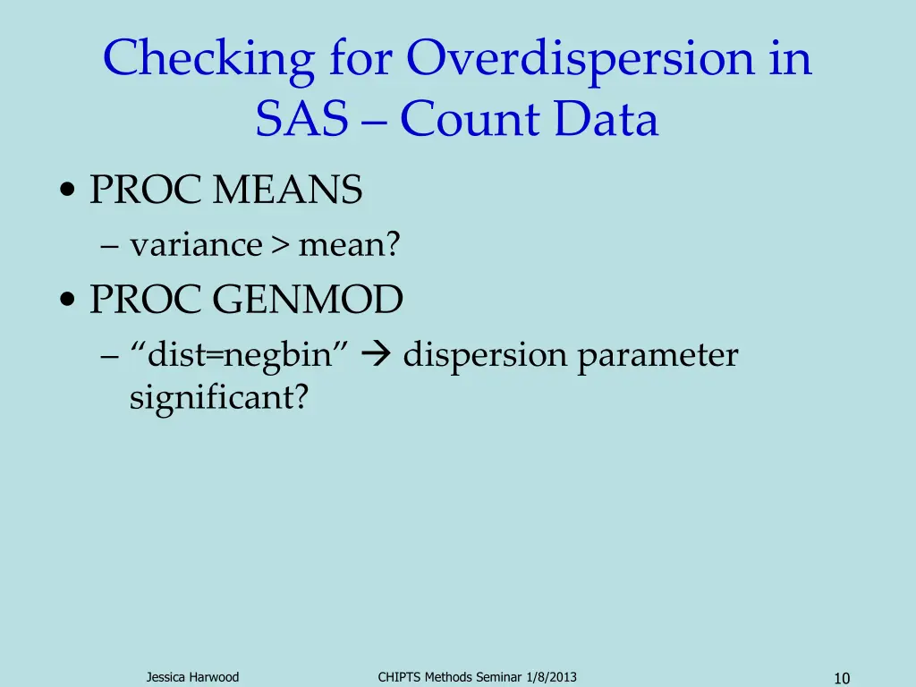 checking for overdispersion in sas count data