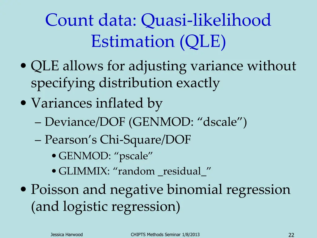 count data quasi likelihood estimation qle