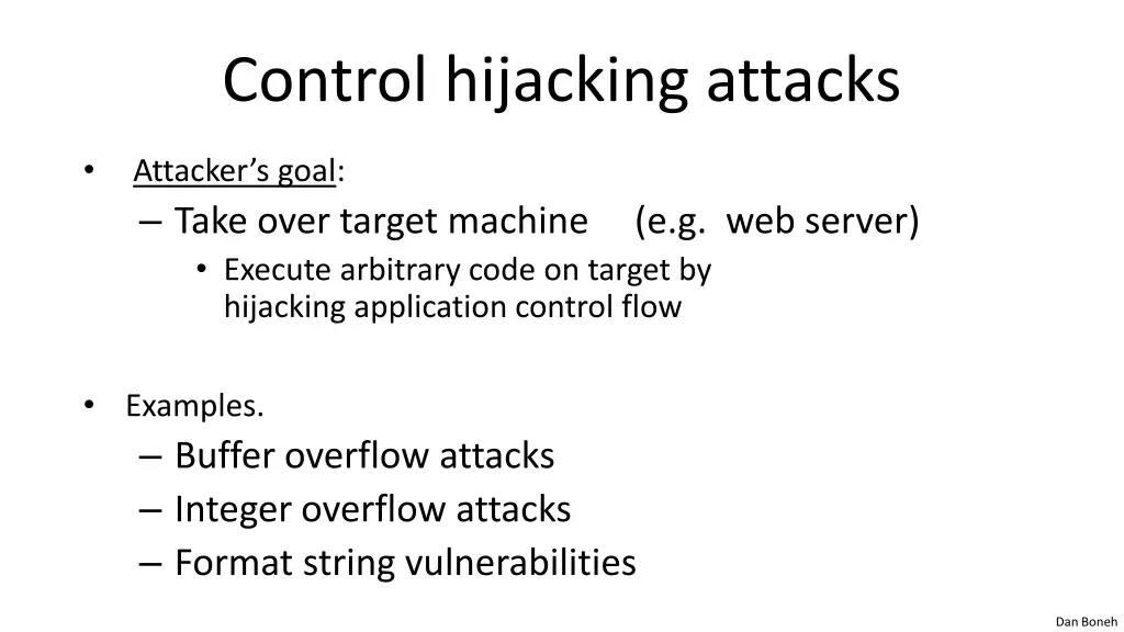 control hijacking attacks