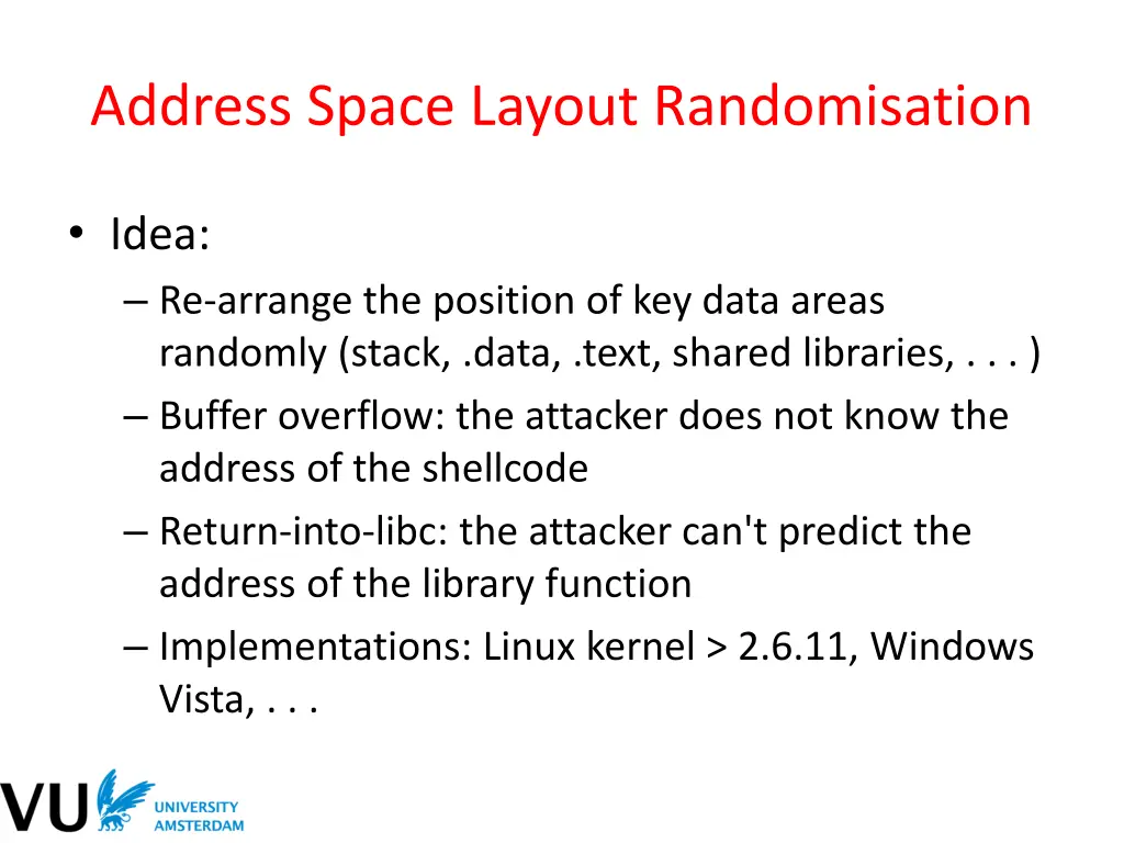 address space layout randomisation