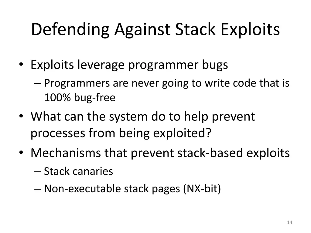 defending against stack exploits