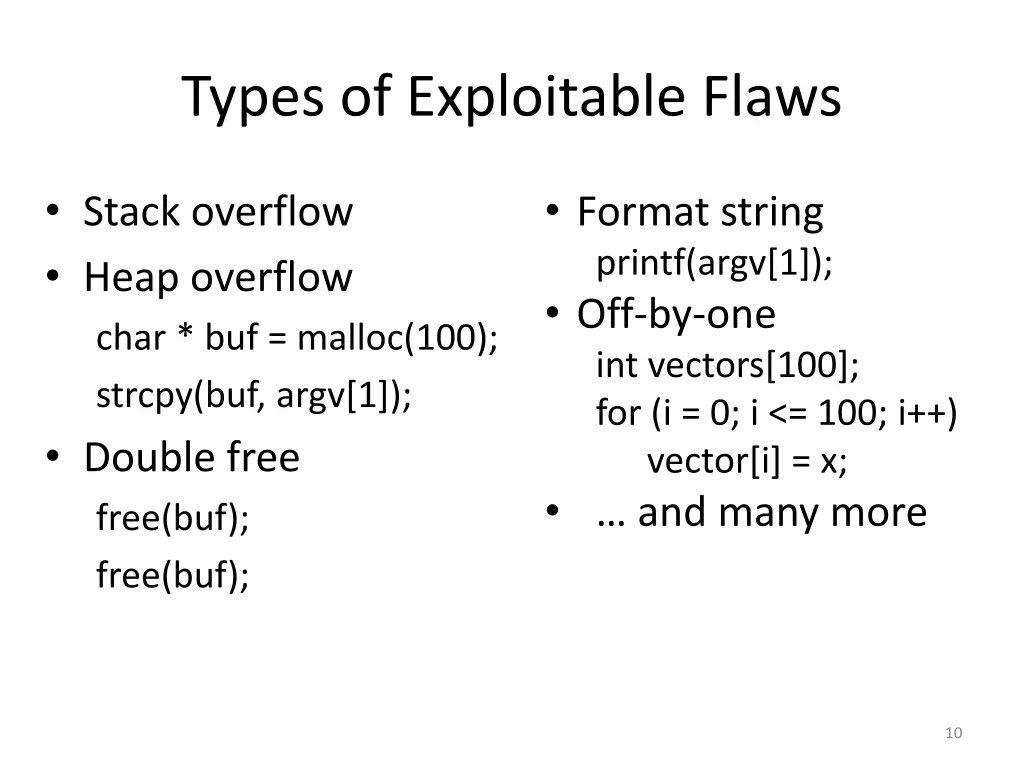 types of exploitable flaws