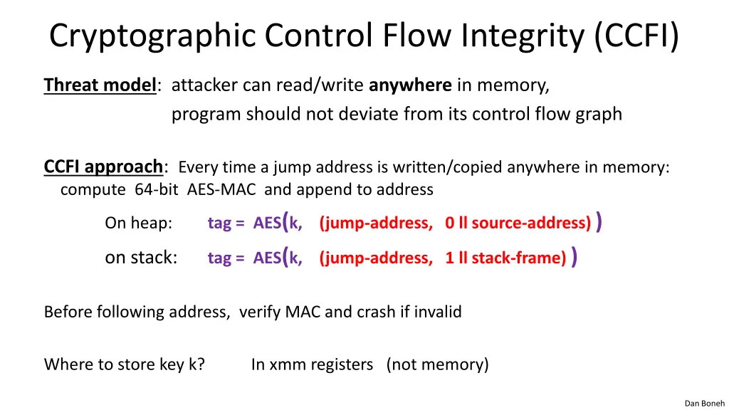 cryptographic control flow integrity ccfi