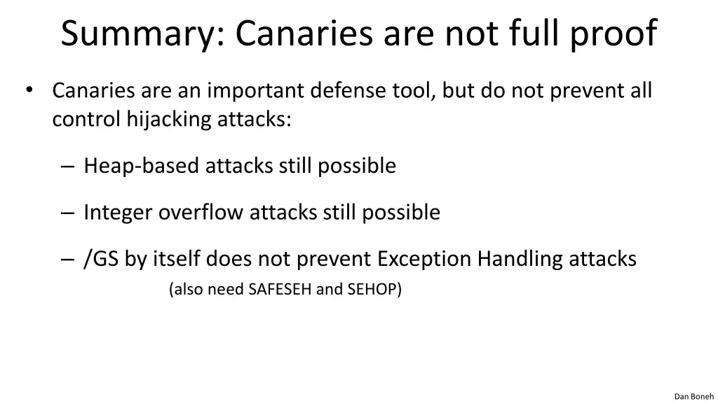 summary canaries are not full proof