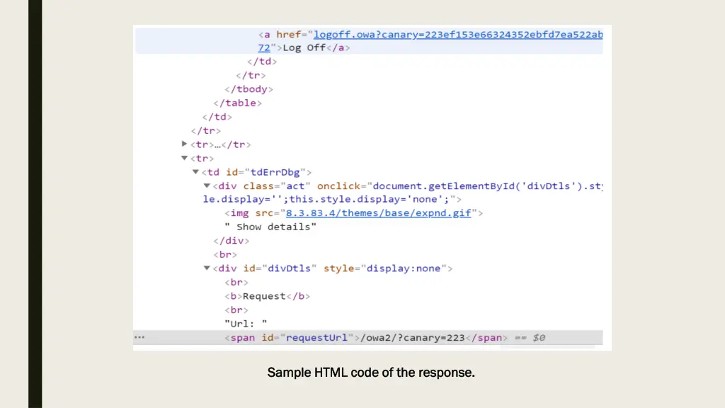 sample html code of the response sample html code