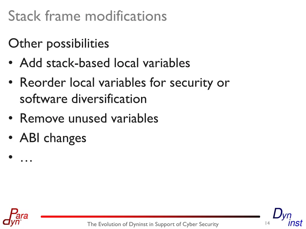 stack frame modifications 1