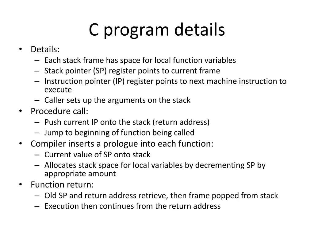 c program details