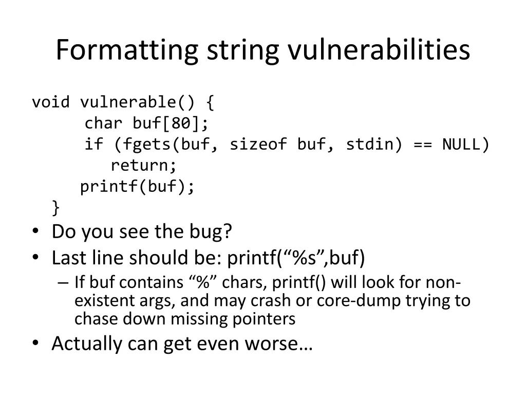 formatting string vulnerabilities