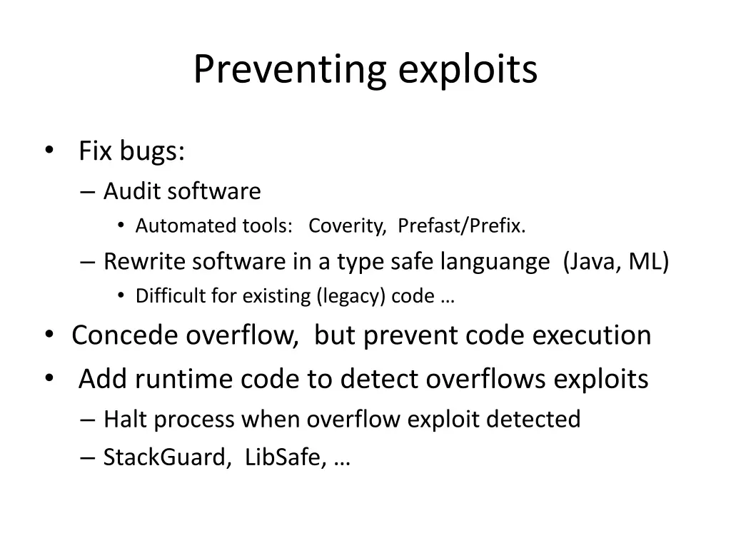 preventing exploits