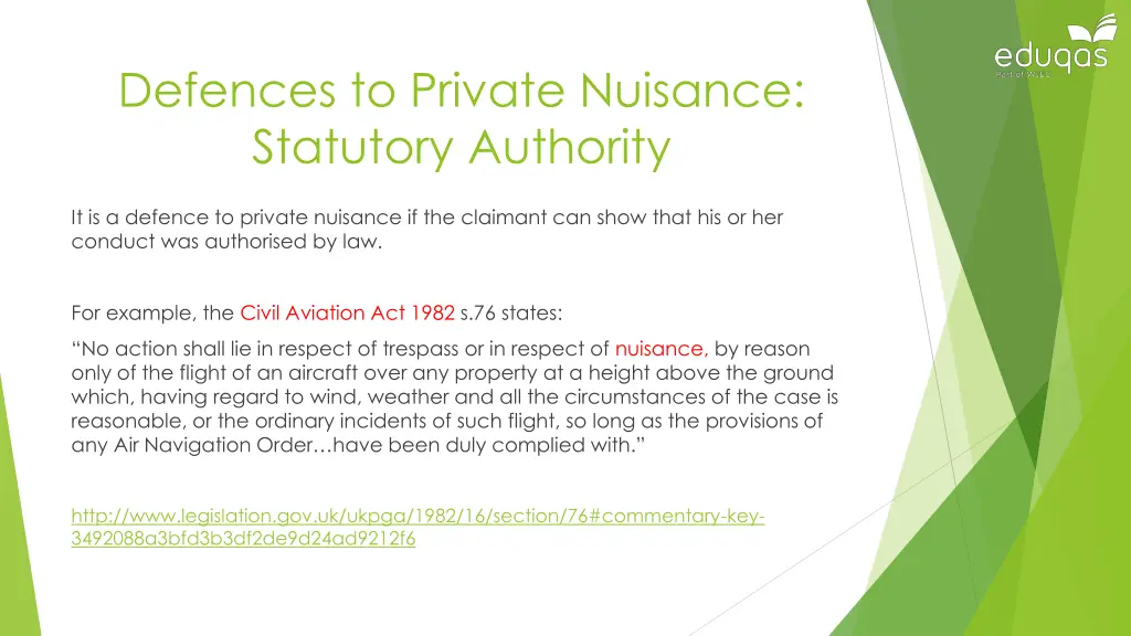 defences to private nuisance statutory authority