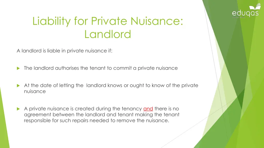 liability for private nuisance landlord