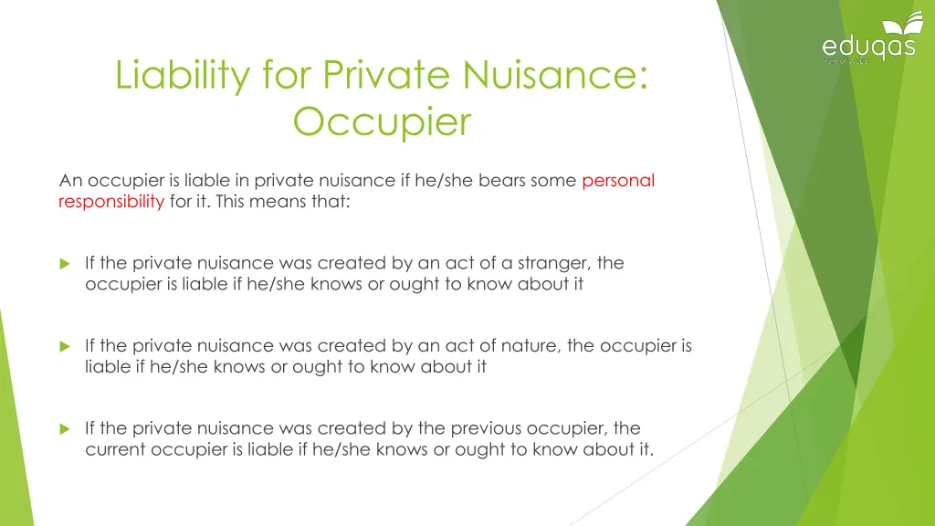 liability for private nuisance occupier