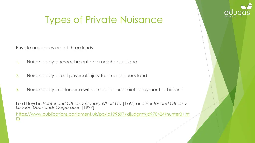 types of private nuisance