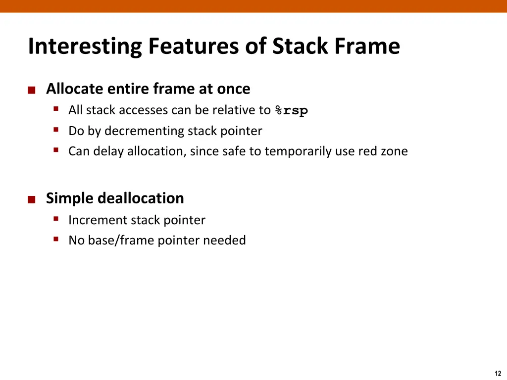 interesting features of stack frame