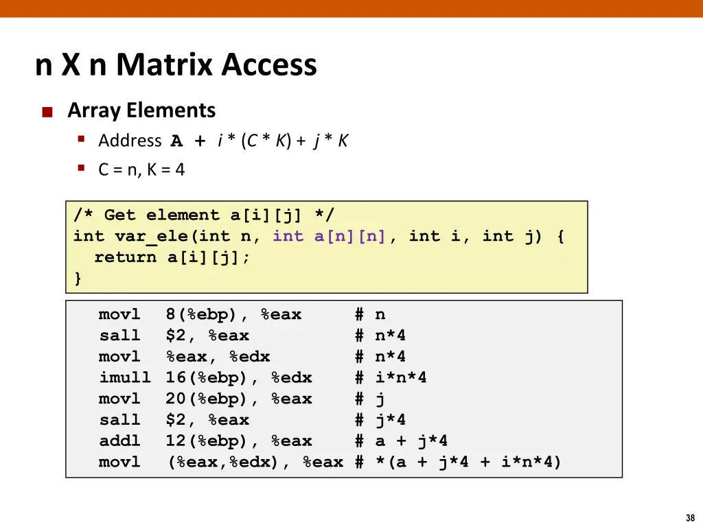 n x n matrix access