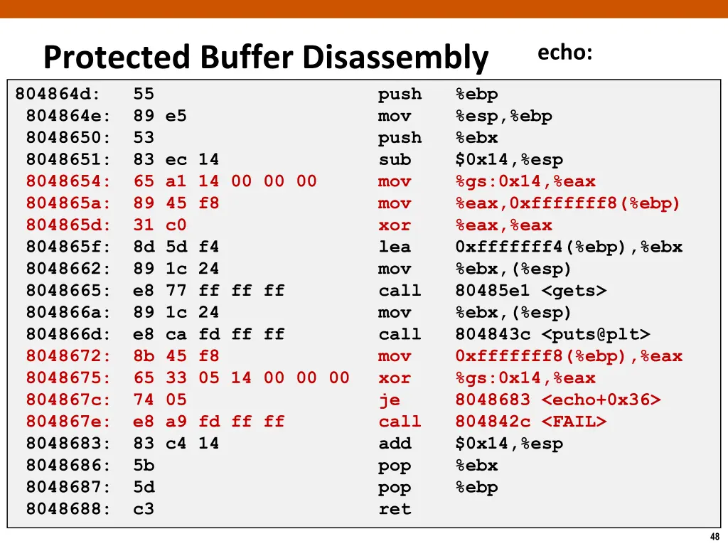 protected buffer disassembly 804864d 55 804864e