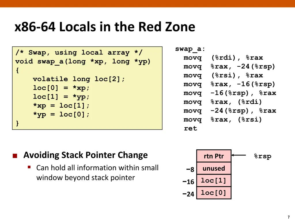 x86 64 locals in the red zone