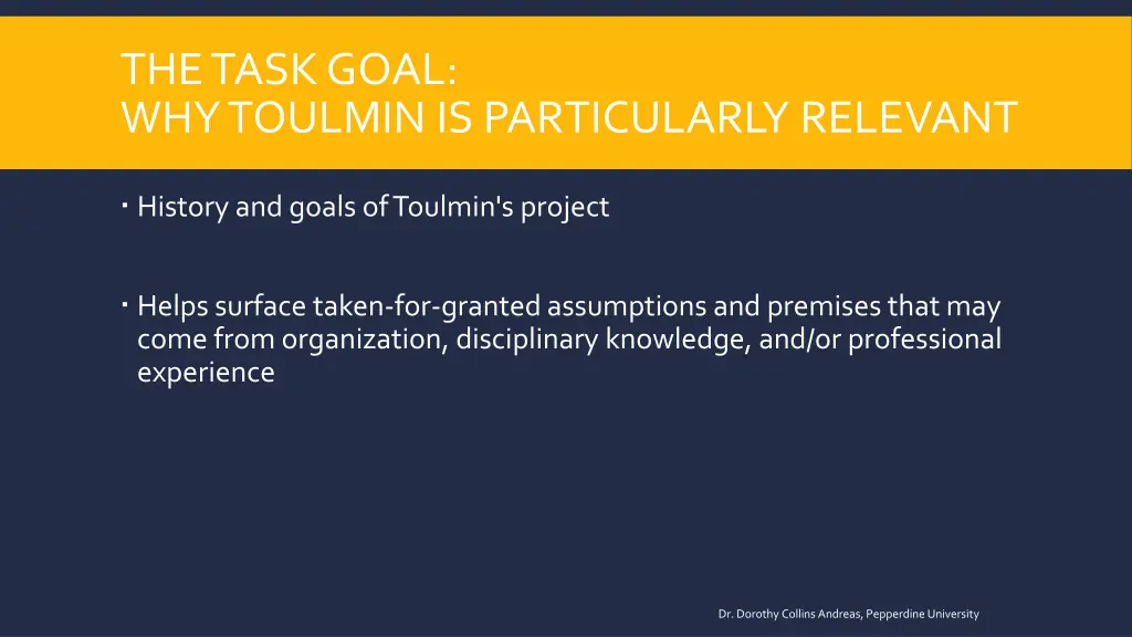 the task goal why toulmin is particularly relevant