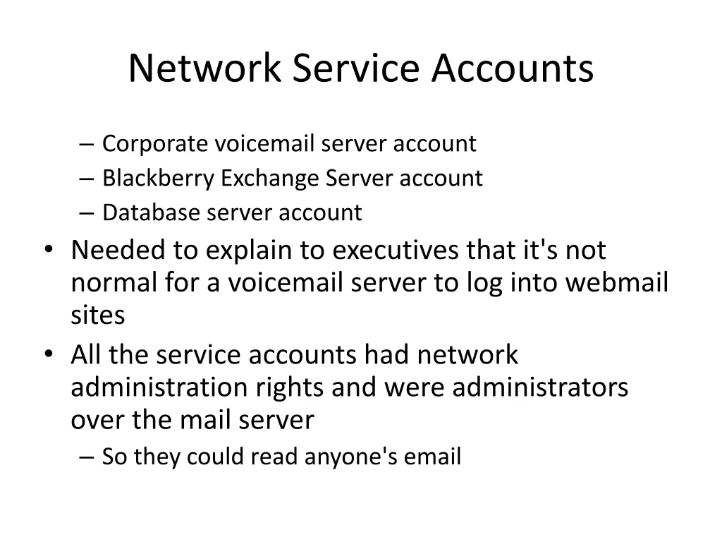 network service accounts