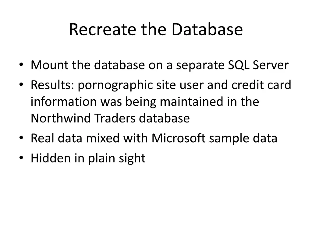 recreate the database